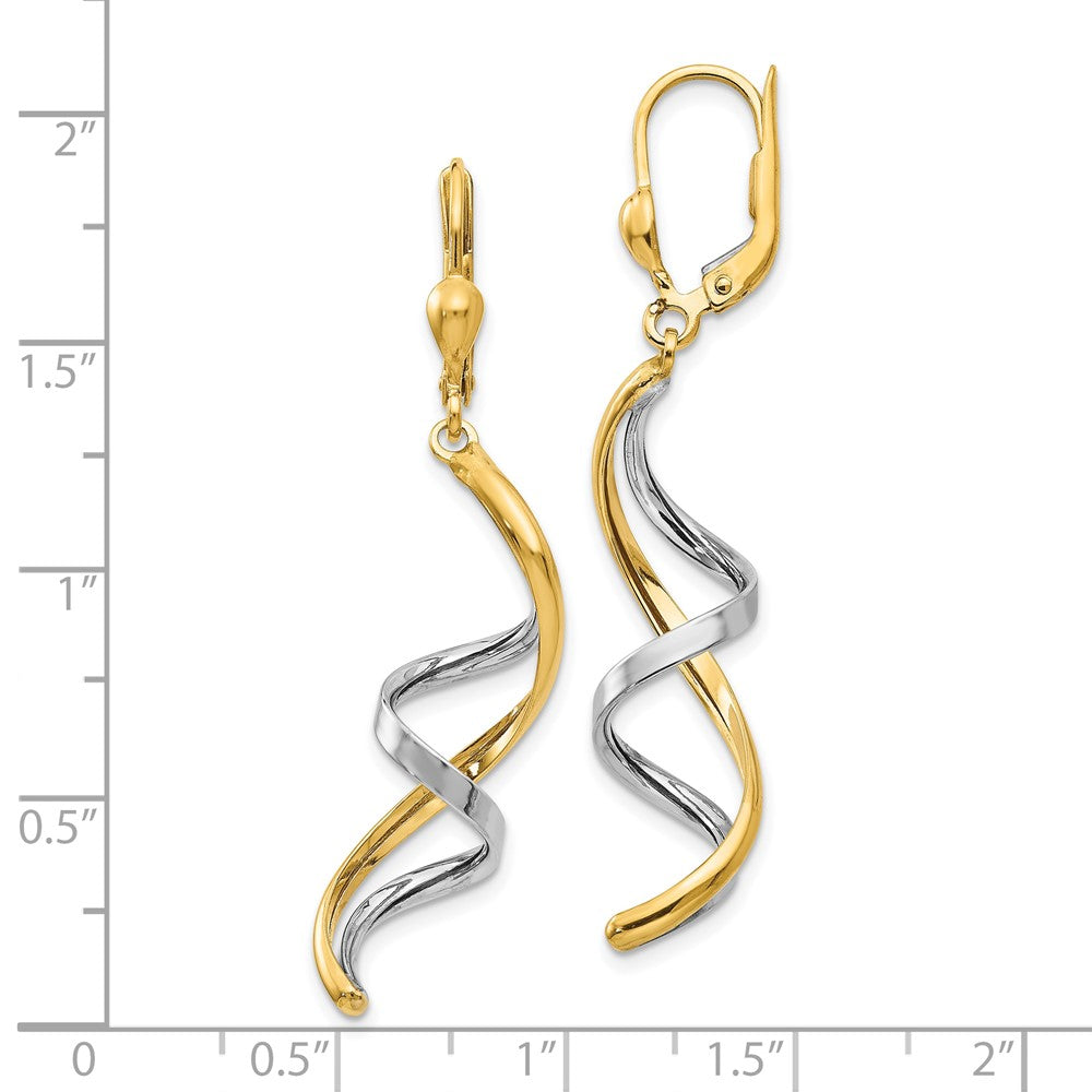 10K Two-Tone Gold Spiral Leverback Earrings