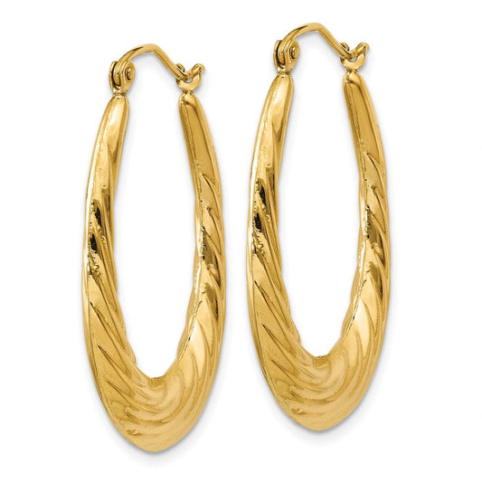 10K Yellow Gold Polished Twisted Oval Hollow Hoop Earrings