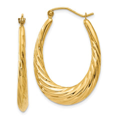 10K Yellow Gold Polished Twisted Oval Hollow Hoop Earrings