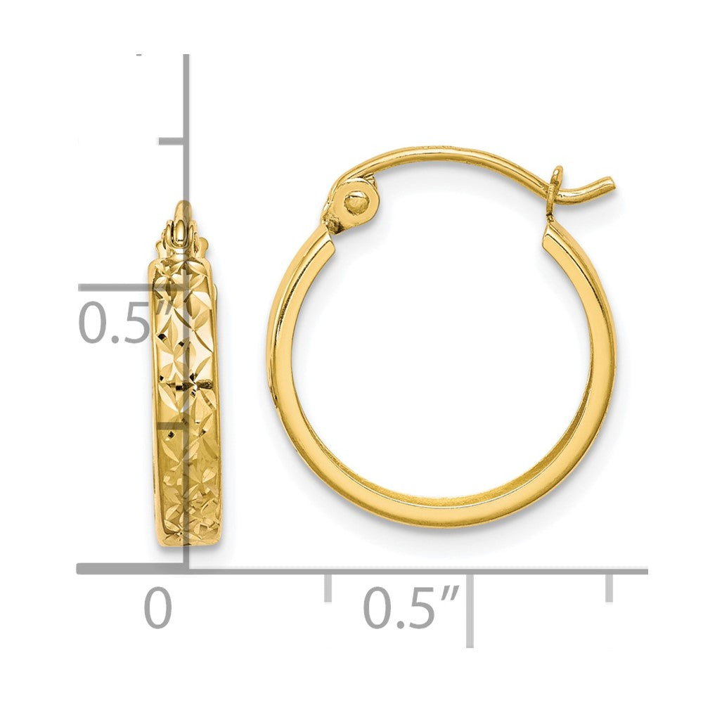 10K Yellow Gold Diamond-cut Square Tube Hoop Earrings