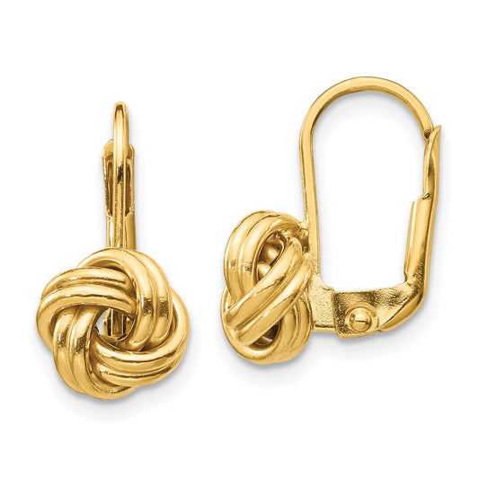 10K Yellow Gold Polished Love Knot Leverback Earrings