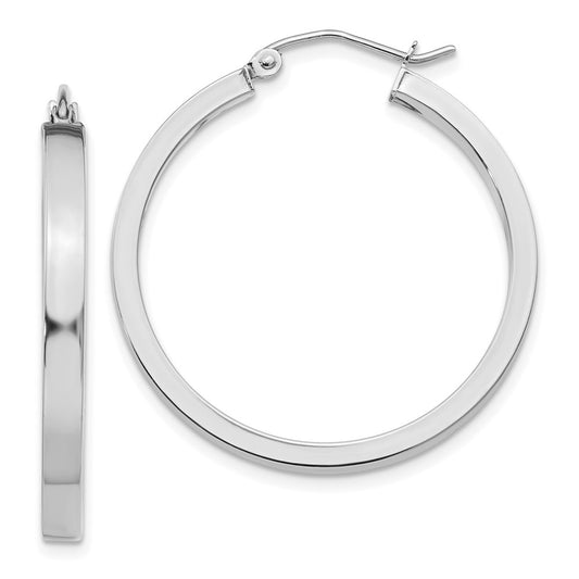 10K White Gold 2x3mm Rectangle Tube Hoop