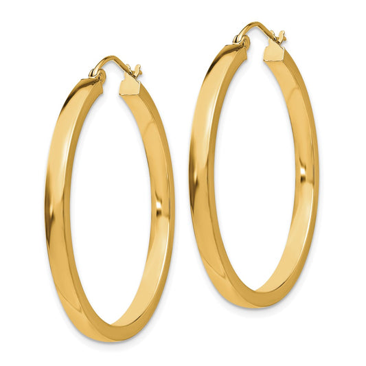 10K Yellow Gold 2x3mm Rectangle Tube Hoop Earrings