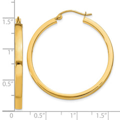 10K Yellow Gold 2x3mm Rectangle Tube Hoop Earrings