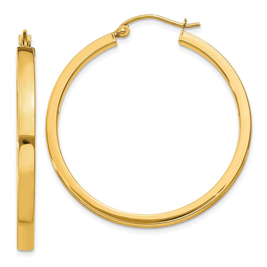 10K Yellow Gold 2x3mm Rectangle Tube Hoop Earrings