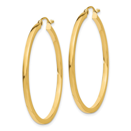 10K Yellow Gold 2mm Square Tube Hoop Earrings