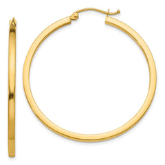 10K Yellow Gold 2mm Square Tube Hoop Earrings