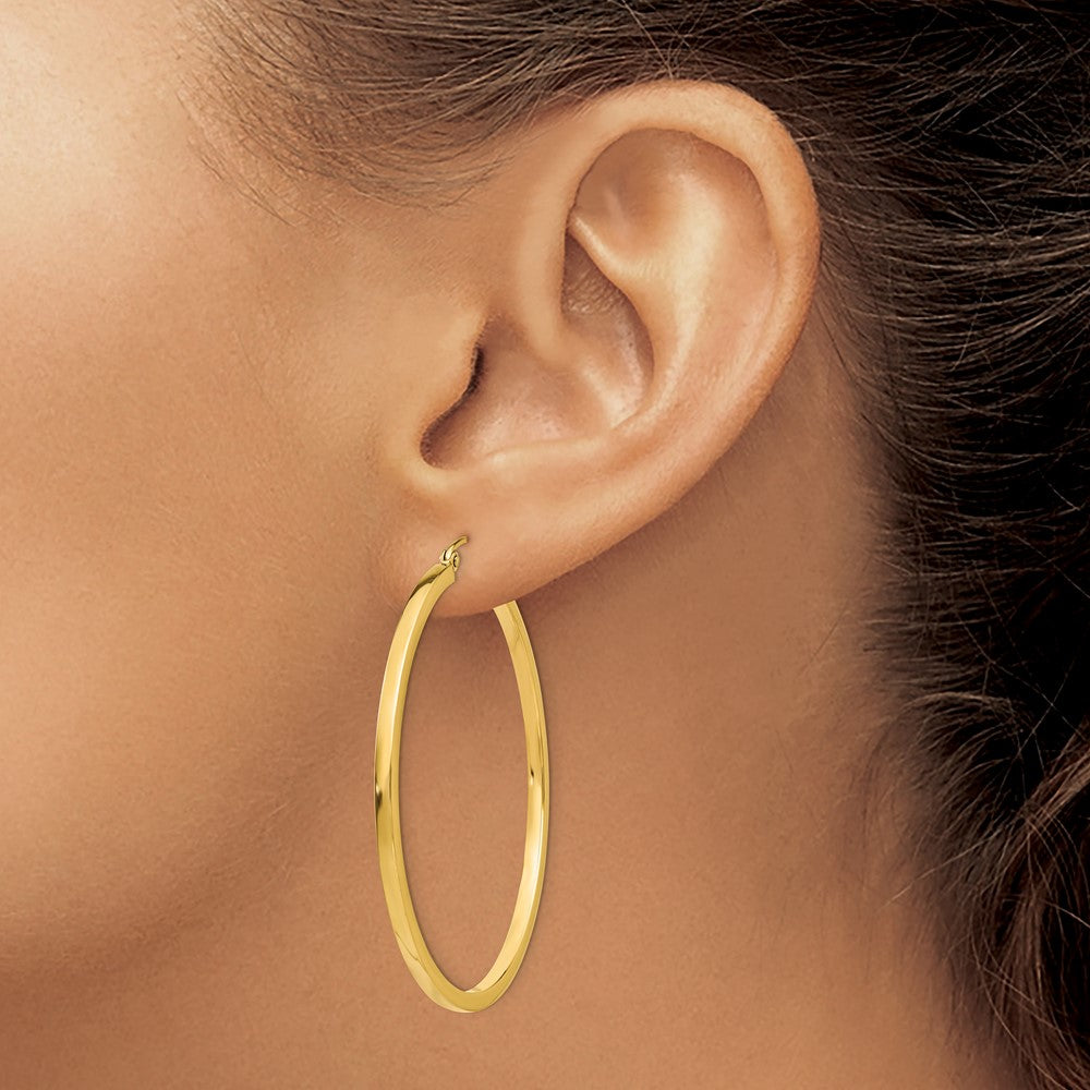 10K Yellow Gold 2mm Square Tube Hoop Earrings