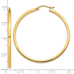 10K Yellow Gold 2mm Square Tube Hoop Earrings