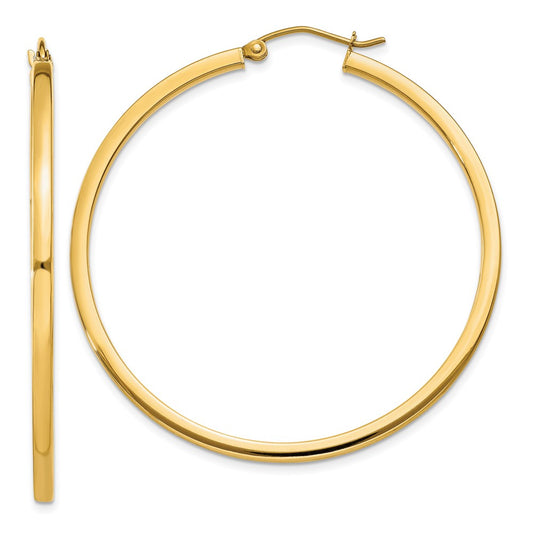 10K Yellow Gold 2mm Square Tube Hoop Earrings