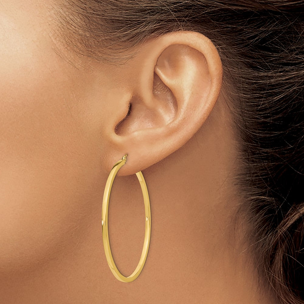 10K Yellow Gold 2mm Square Tube Hoop Earrings