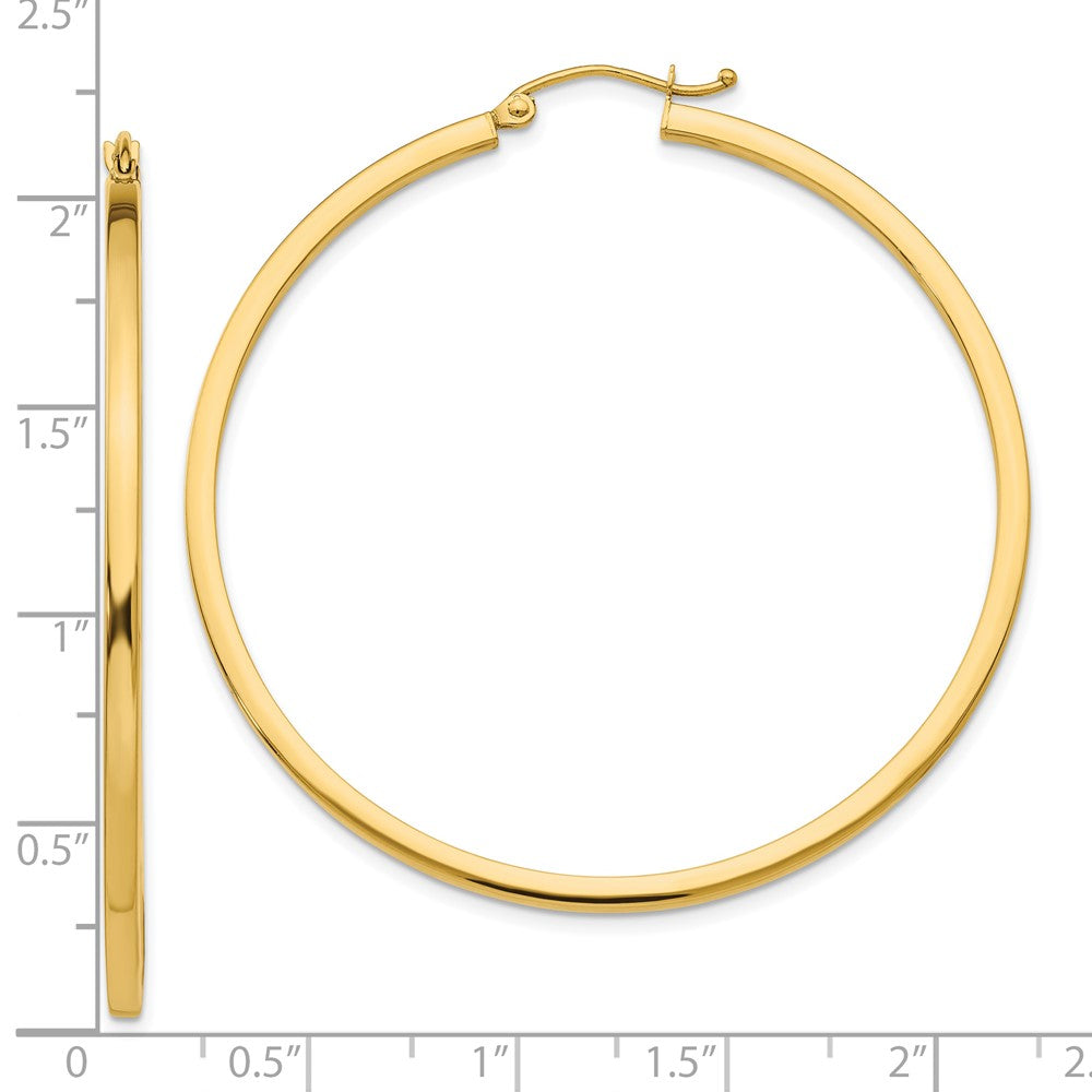 10K Yellow Gold 2mm Square Tube Hoop Earrings