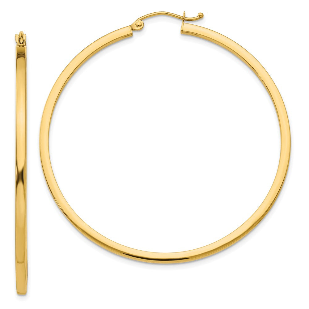 10K Yellow Gold 2mm Square Tube Hoop Earrings