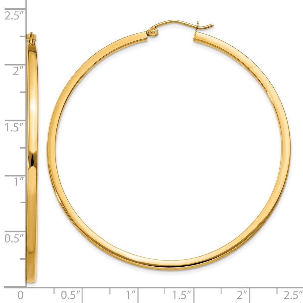 10K Yellow Gold 2mm Square Tube Hoop Earrings