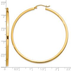 10K Yellow Gold 2mm Square Tube Hoop Earrings