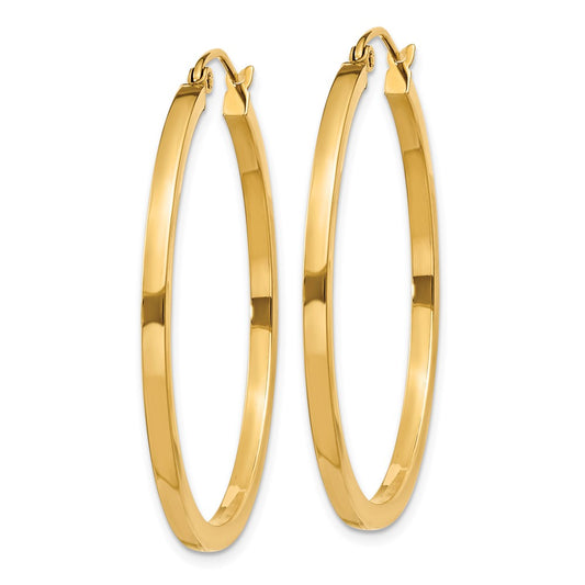 10K Yellow Gold 2mm Square Tube Hoop Earrings