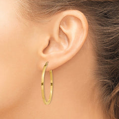 10K Yellow Gold 2mm Square Tube Hoop Earrings