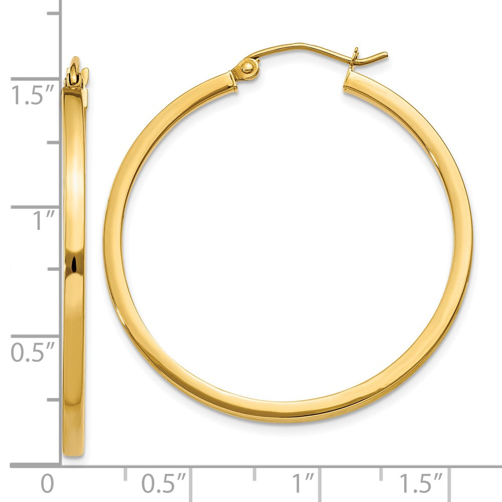 10K Yellow Gold 2mm Square Tube Hoop Earrings