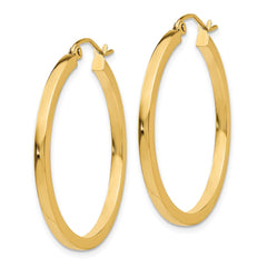 10K Yellow Gold 2mm Square Tube Hoop Earrings