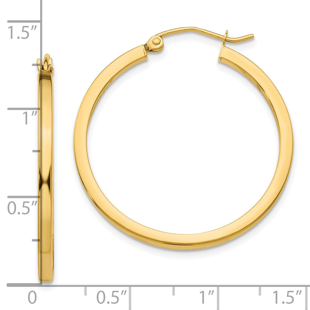 10K Yellow Gold 2mm Square Tube Hoop Earrings