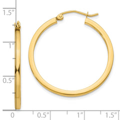 10K Yellow Gold 2mm Square Tube Hoop Earrings