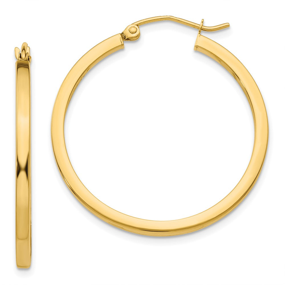 10K Yellow Gold 2mm Square Tube Hoop Earrings