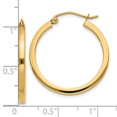 10K Yellow Gold 2mm Square Tube Hoop Earrings