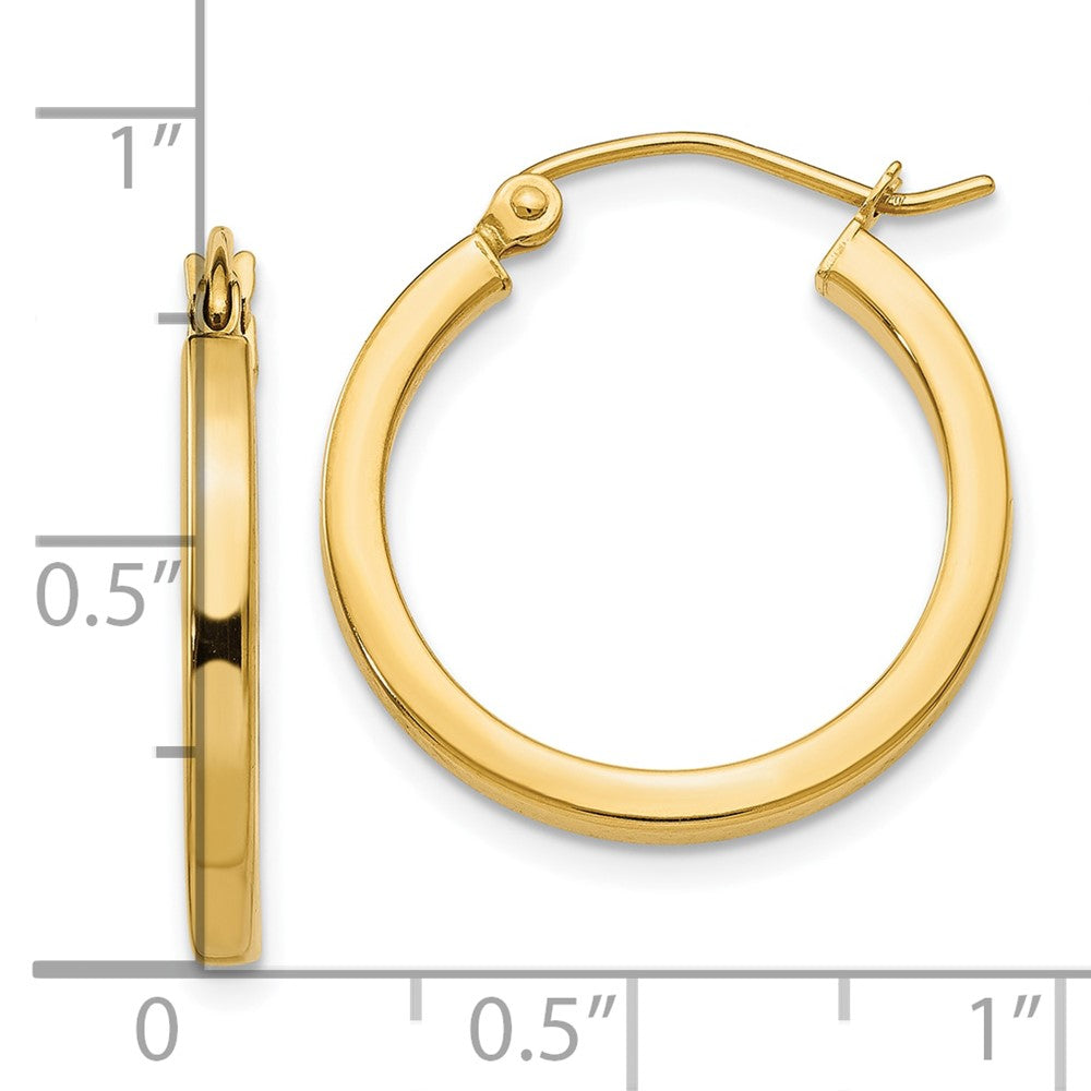 10K Yellow Gold 2mm Square Tube Hoop Earrings