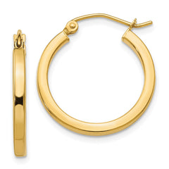 10K Yellow Gold 2mm Square Tube Hoop Earrings