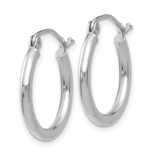 10K White Gold Polished 2mm Tube Hoop Earrings