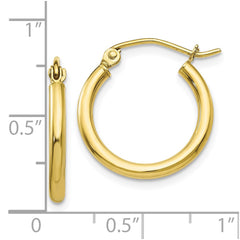 10K Yellow Gold Polished 2mm Tube Hoop Earrings