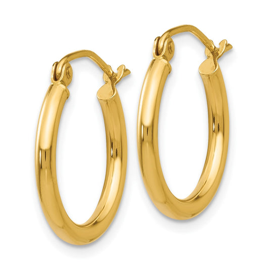 10K Yellow Gold Polished 2mm Lightweight Tube Hoop Earrings