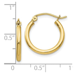 10K Yellow Gold Polished 2mm Lightweight Tube Hoop Earrings