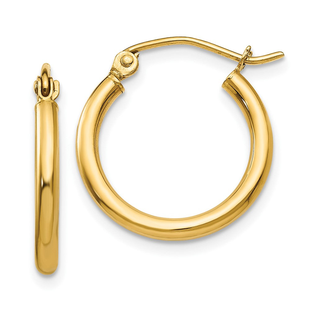 10K Yellow Gold Polished 2mm Lightweight Tube Hoop Earrings