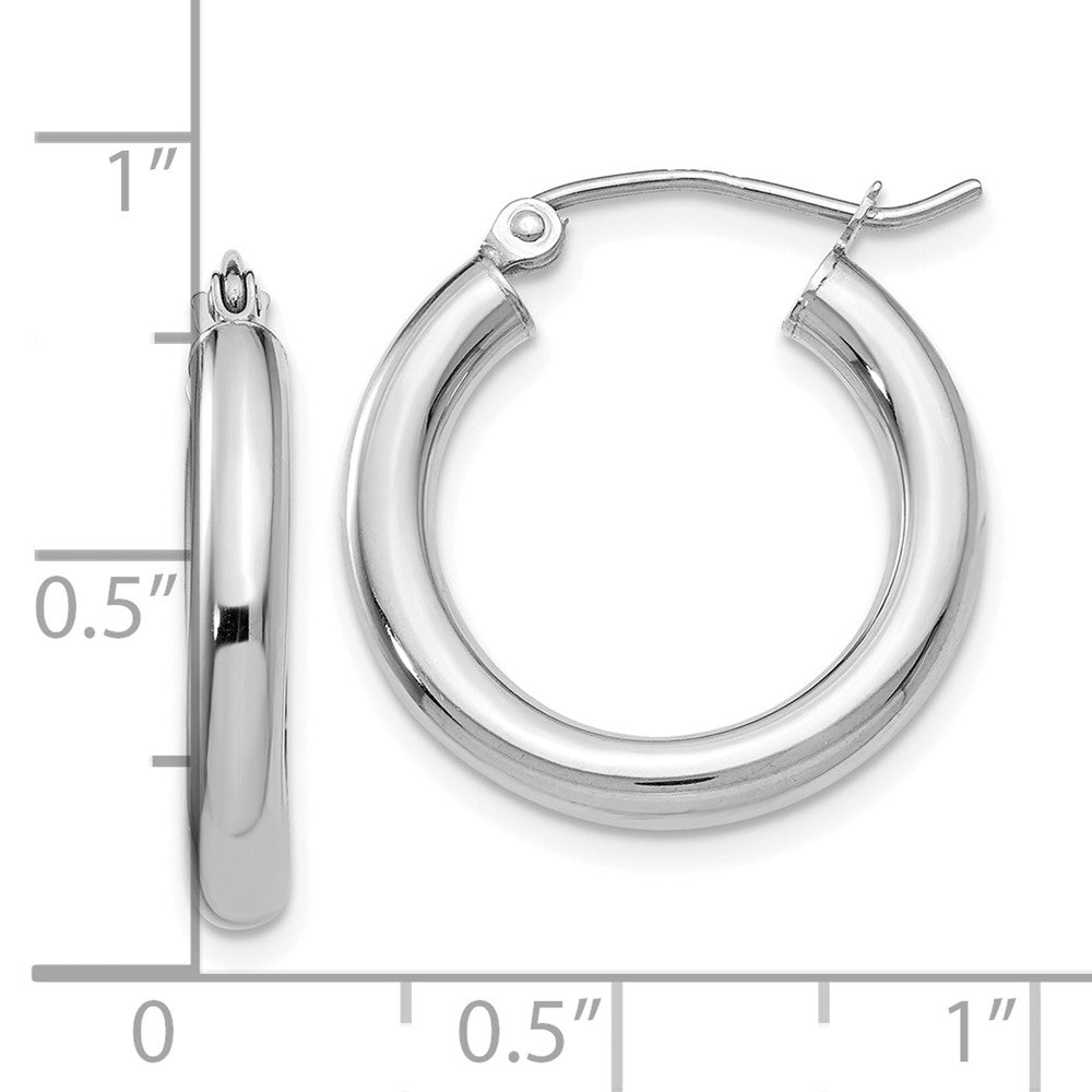 10K White Gold Polished 3mm Tube Hoop Earrings