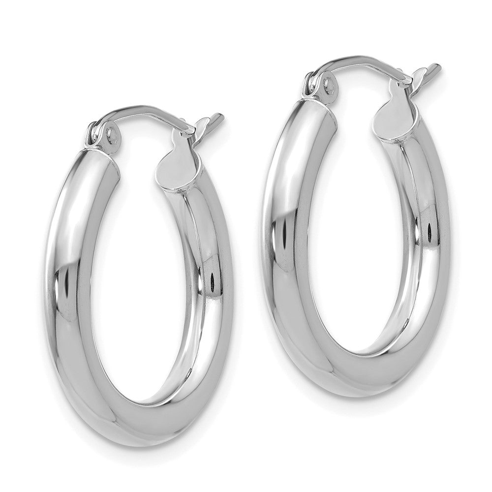 10K White Gold Polished 3mm Lightweight Tube Hoop Earrings