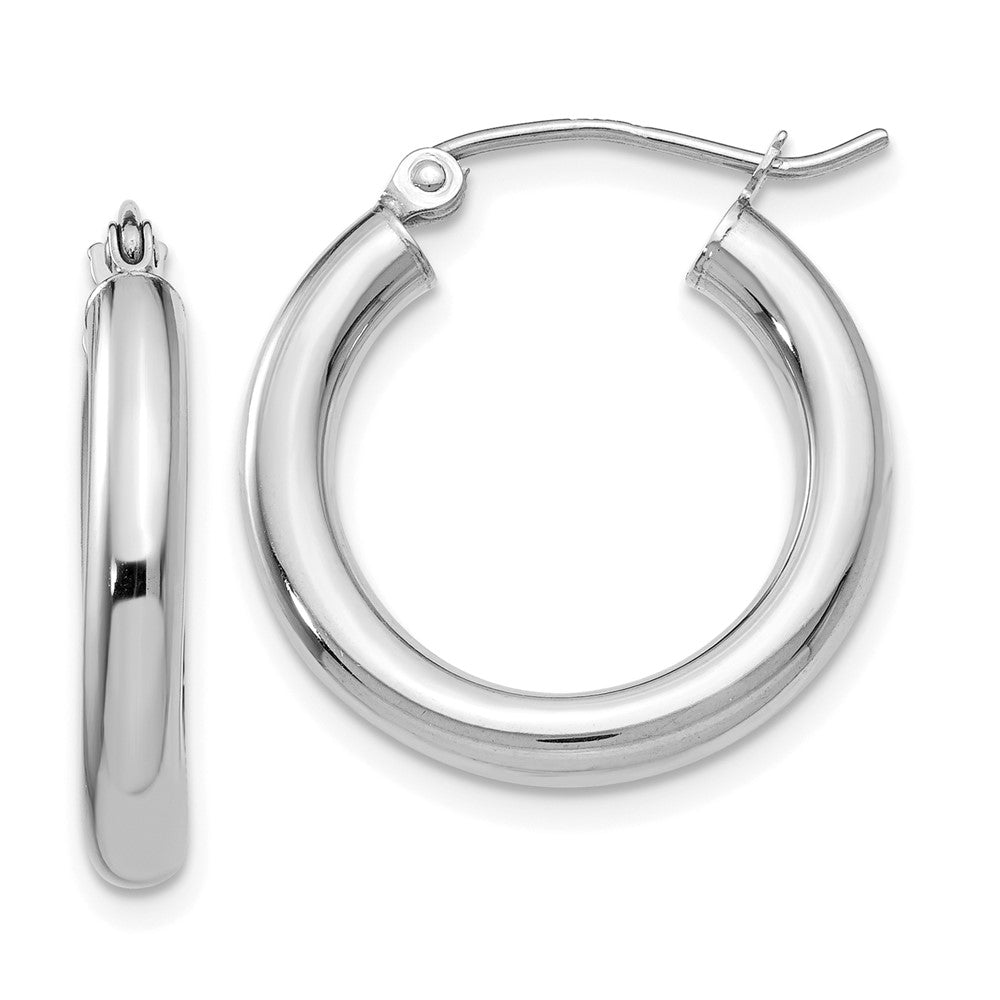 10K White Gold Polished 3mm Lightweight Tube Hoop Earrings