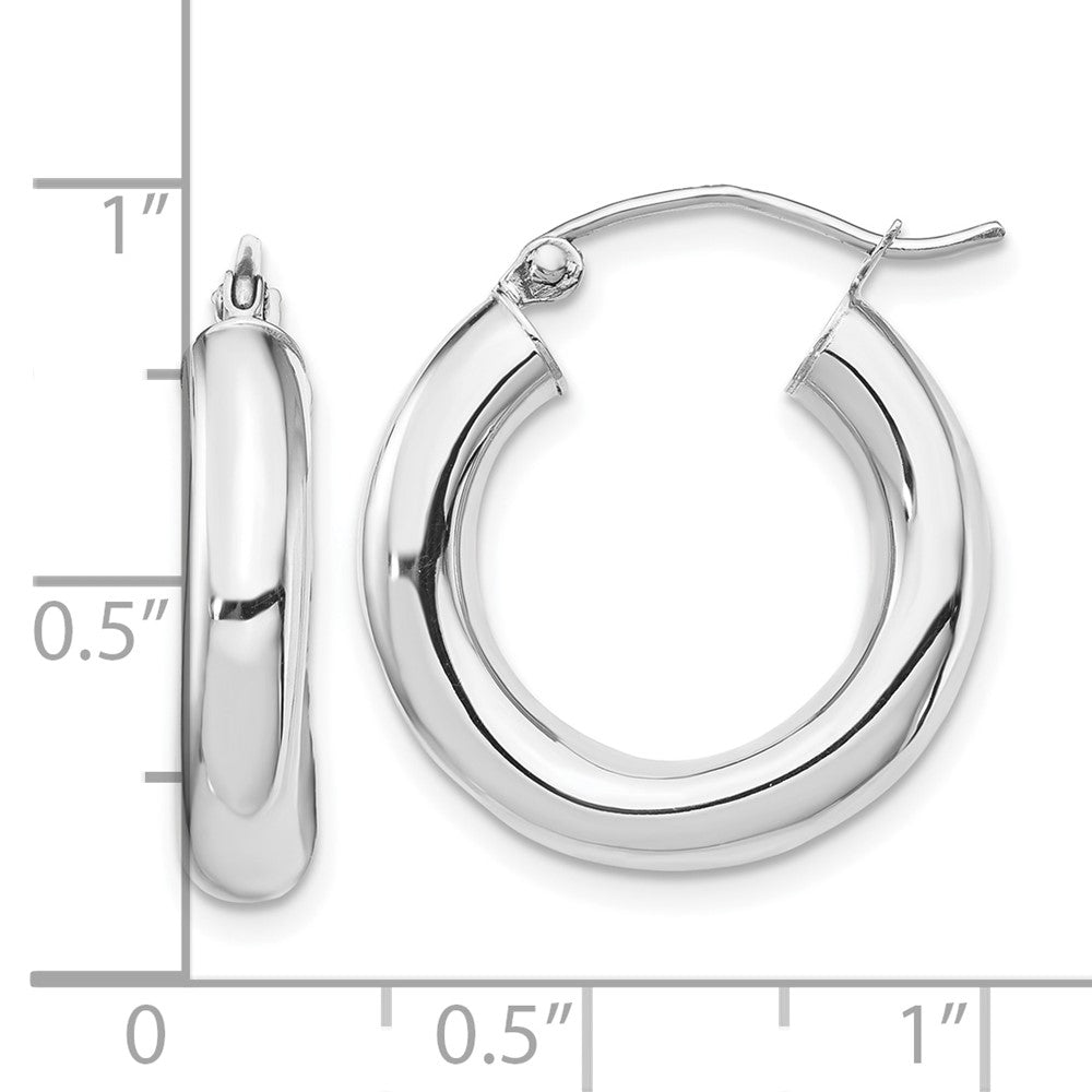 10K White Gold Polished 4mm Tube Hoop Earrings