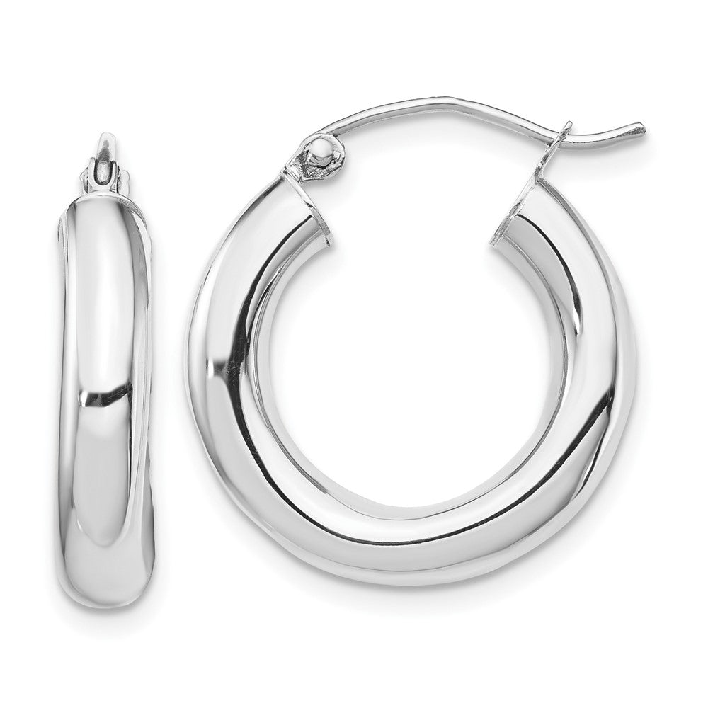 10K White Gold Polished 4mm Tube Hoop Earrings