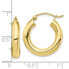 10K Yellow Gold Polished 4mm Tube Hoop Earrings