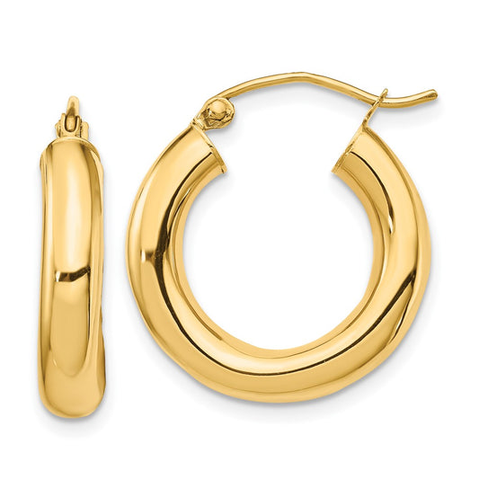 10K Yellow Gold Polished 4mm Tube Hoop Earrings