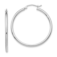 10K White Gold Polished 2mm Lightweight Tube Hoop Earrings