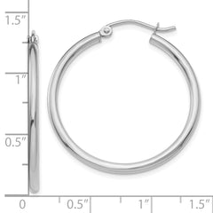 10K White Gold Polished 2mm Lightweight Tube Hoop Earrings