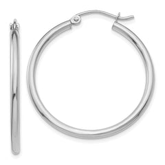 10K White Gold Polished 2mm Lightweight Tube Hoop Earrings