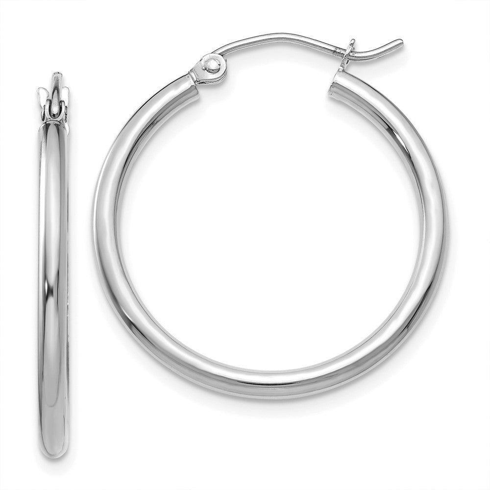 10K White Gold Polished 2mm Tube Hoop Earrings