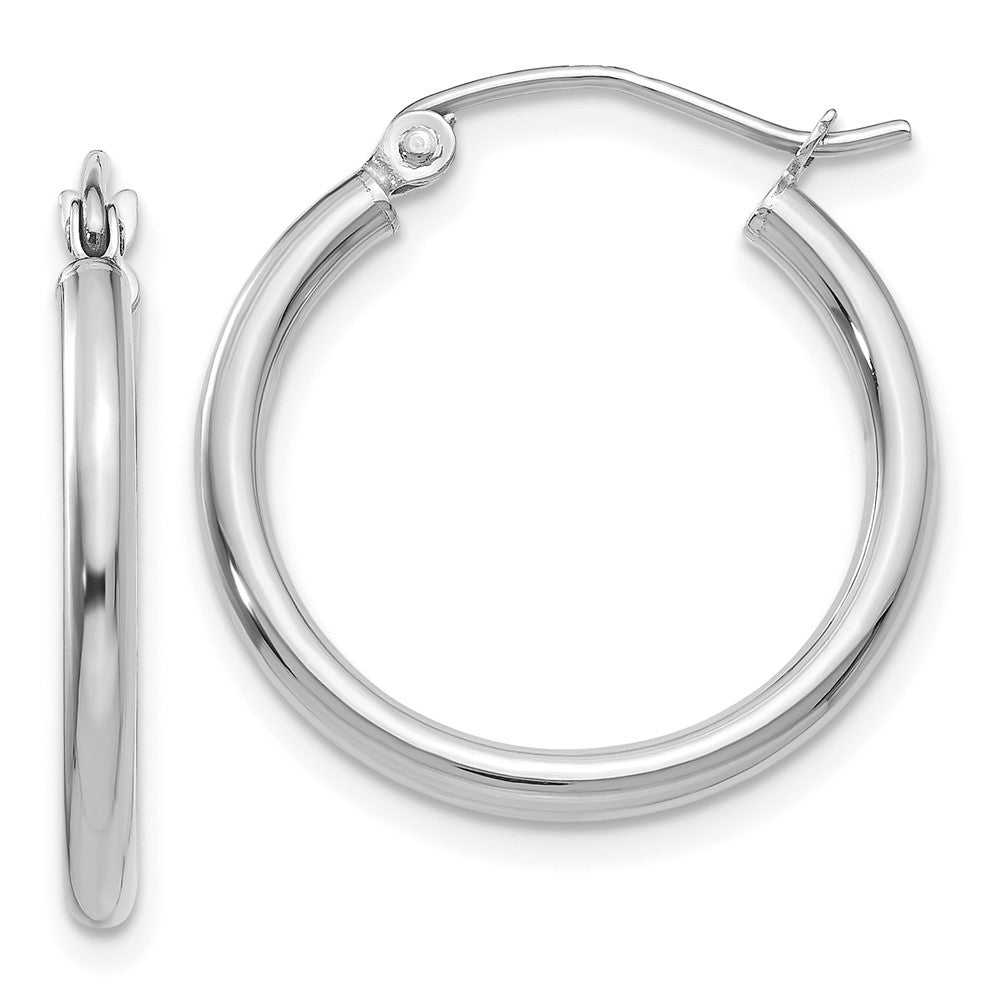 10K White Gold Polished 2mm Lightweight Tube Hoop Earrings