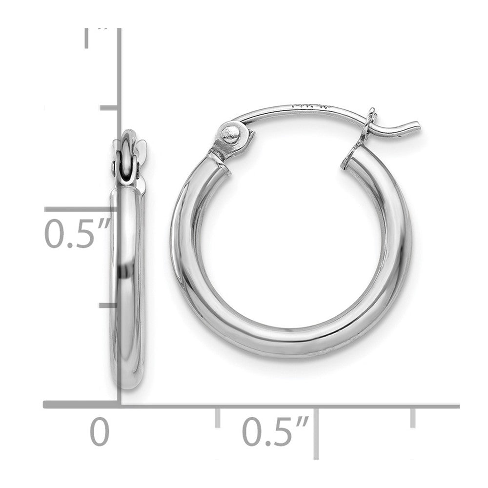 10K White Gold Polished 2mm Tube Hoop Earrings