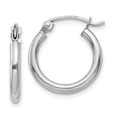 10K White Gold Polished 2mm Lightweight Tube Hoop Earrings