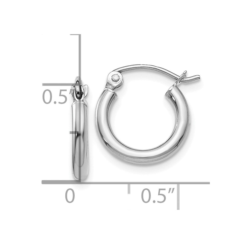 10K White Gold Polished 2mm Lightweight Tube Hoop Earrings