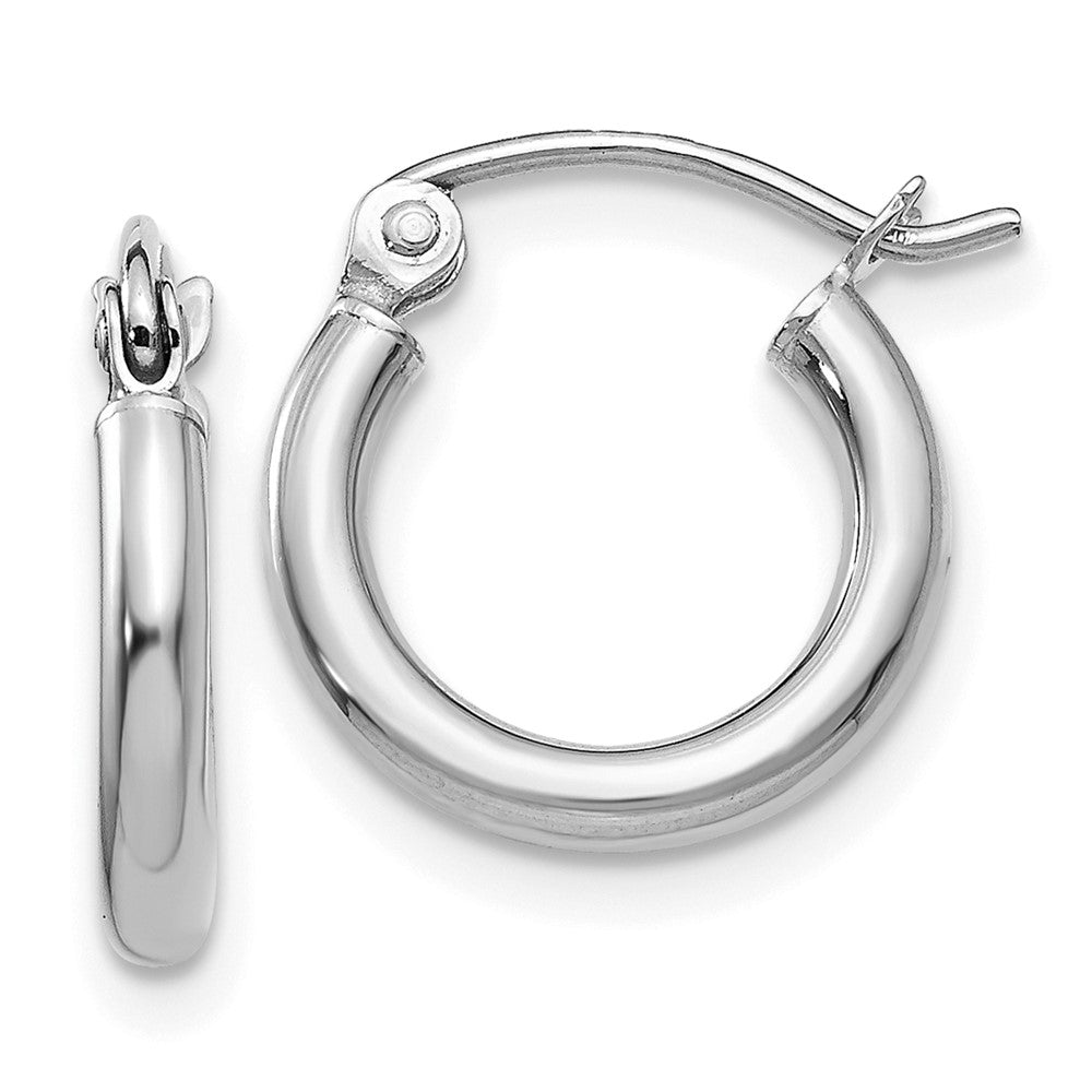 10K White Gold Polished 2mm Lightweight Tube Hoop Earrings